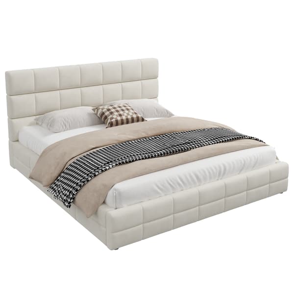 SONNENH 180x200 Upholstered Platform Bed, Beige