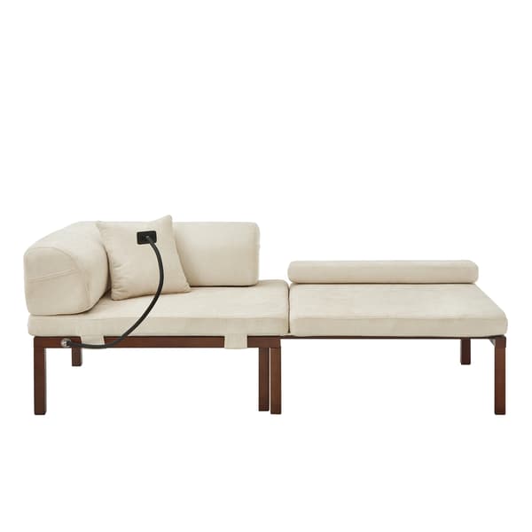 SONNENH Solid Træ Folde Sofa Seng – Multifunktionel Enkel Udtræksseng - BEIGE