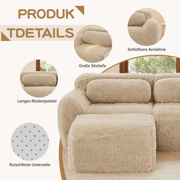 SONNENH Boneless Cloud Sofas, Soft Fluffy Plush Fabric, Modular Sofa Bed med 2 Ottomans, Två Seater Sofas, Monteringsfri, Bekväm soffa för vardagsrum