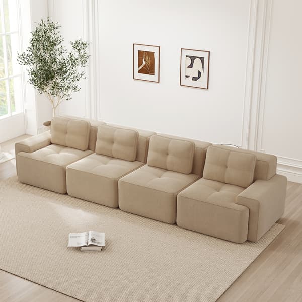 SONNENH Boneless Sofas för vardagsrum, Modular Sofa, 4 Seater Comfortable Upholstered Deep Seat Corduroy Cloud Sofa, Montering Gratis Soffa