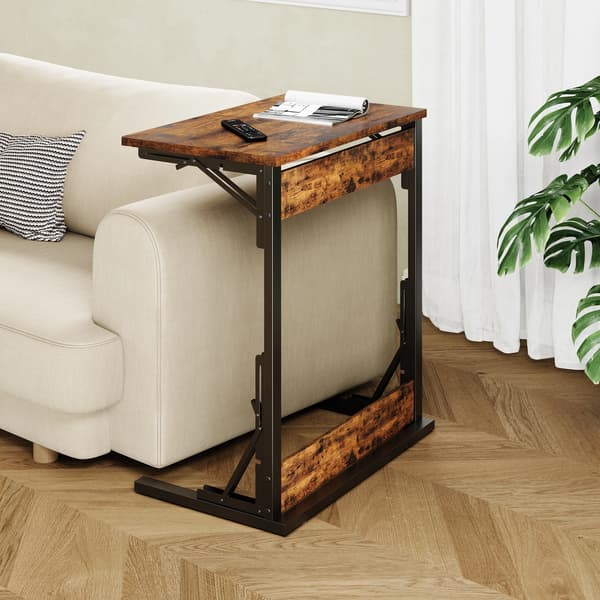 SONNENH Sidebord – sæt med 2, Jern / Spånplade, Rustik brun, 60 × 37 × 71 cm