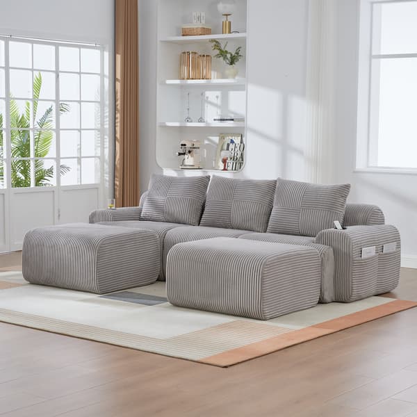 SONNENH Sofa, Fløjl, Lysegrå, 268 × 174 × 80 cm