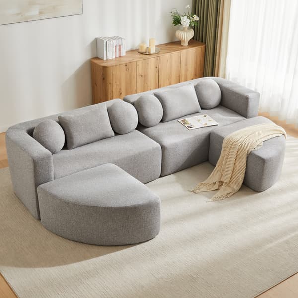 SONNENH Modulär soffa med sovfunktion, helt komprimerad molnsoffa, chenille, ingen montering, grå, B292 x D165 x H68 cm