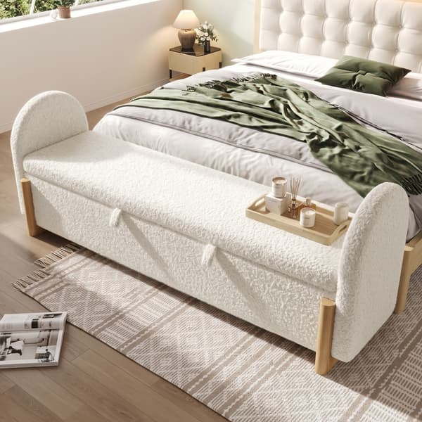 SONNENH Förvaringsbänk, Chenille / Trä, Vit, 186 × 47 × 61 cm