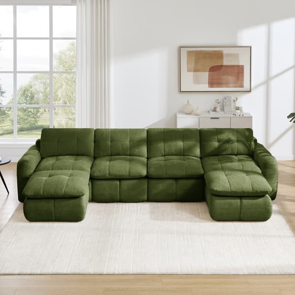 SONNENH U-formet sofa, Chenille, Grøn, 334 × 160 × 68 cm