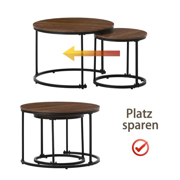 SONNENH Runde kaffe bord 2-stykke sæt levende værelse Runde nested side bord 2 Runde side borde
