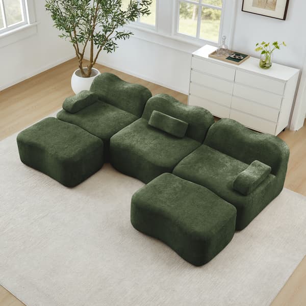 SONNENH 3 Seater U-formad Modular Boneless Sofa med 2 Ottomans, 32D High Density Foam, Wave Shape, Deep Seat, Movable Armrest Cushion