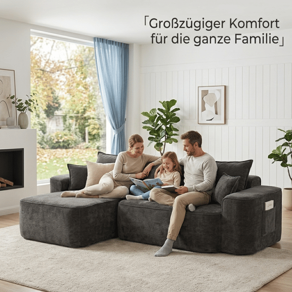 SONNENH L-formad hörnsoffa "Cloud Sofa", 264 cm (104") med divan, XXL låg sittplats, ingen montering