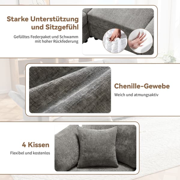 SONNENH Hjørnesofa, Chenille, Grå, 218 × 156,5 × 86 cm