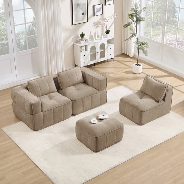 SONNENH 3-personers sofa, Polyester, Sandfarvet, 271 × 162 × 67 cm
