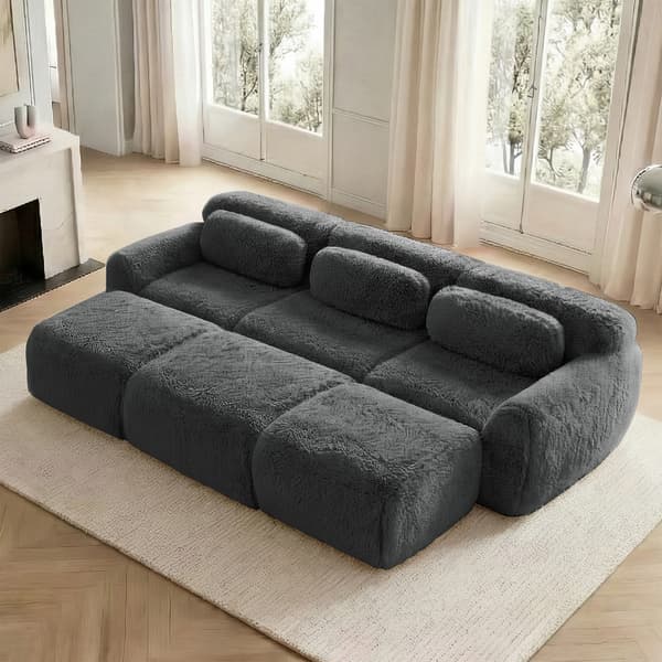 SONNENH Boneless Cloud Sofas, Soft Fluffy Plush Fabric, Modular Sofa Bed med 3 Ottomans, 3 Seater Sofas, Bekväm soffa för vardagsrum, grå