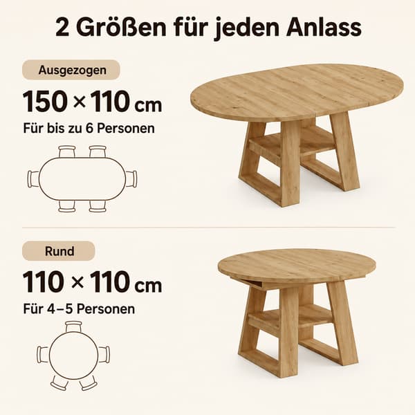SONNENH Matbord, MDF, Ek, 150 × 110 × 75 cm