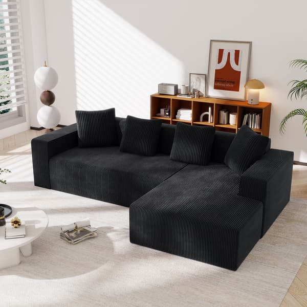SONNENH Hjørnesofa, Fløjl, Sort, 261 × 146 × 65 cm
