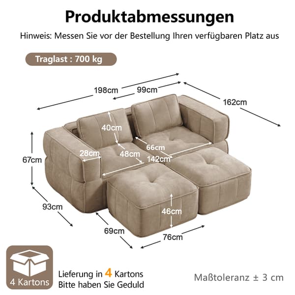 SONNENH 2-sitssoffa – set med 2, Polyester, Sandfärgad, 198 × 162 × 67 cm