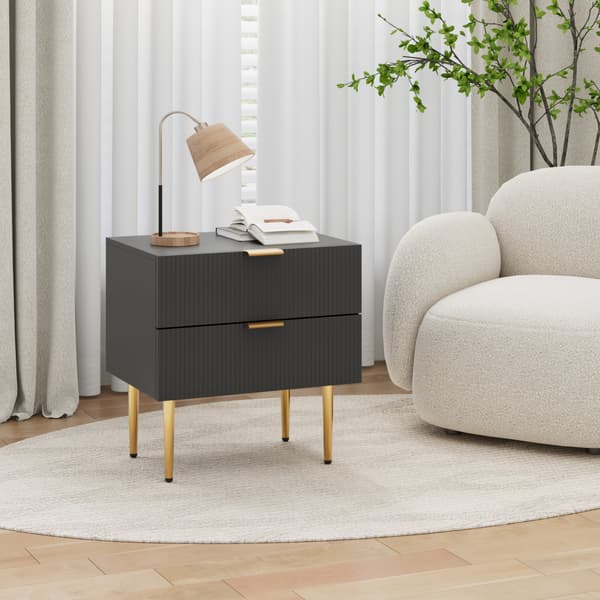 SONNENH Black Wave Pattern Bedside Table med 2 Drawers sovrumssängbord Modern sängbord med metall ben 1 bit