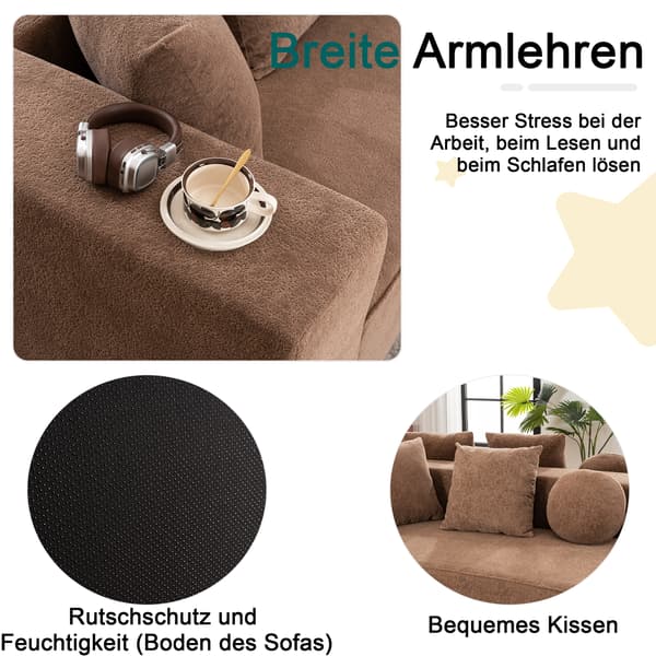 SONNENH Helt komprimerad benlös soffa, vardagsrum/sovrum med segmenterad molnsoffa, modern modulsoffa, ingen montering, bekvämt hudvänligt chenilletyg
