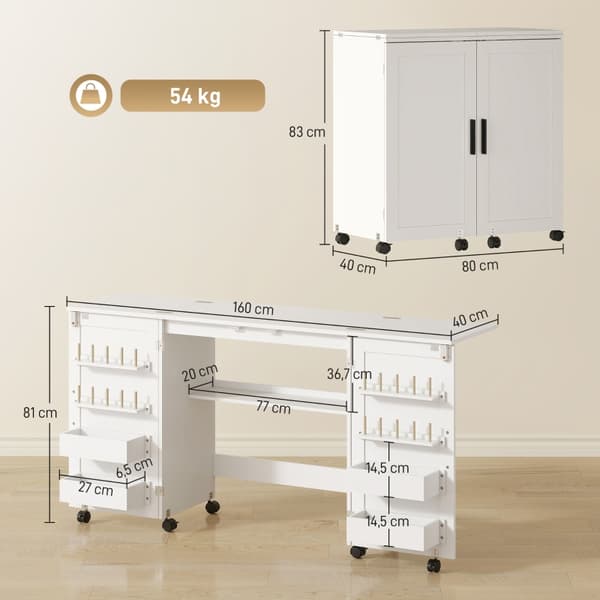 SONNENH Skrivebord, MDF, Hvid, 160 × 40 × 81 cm