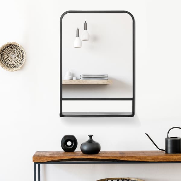 SONNENH Vægspejl med Hylde 70x50cm Moderne Elegant Rektangulær Sort til Stue & Gang