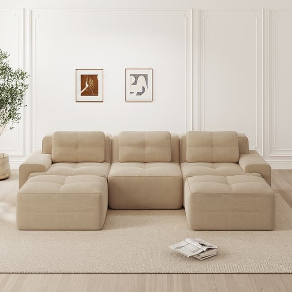 SONNENH Cloud Modular Sofa Boneless U Shaped Sofa, Modular Sofa med Ottoman, Modular Cloud Sofa, 3 Sæder Corduroy Cloud Sofa til levende værelse