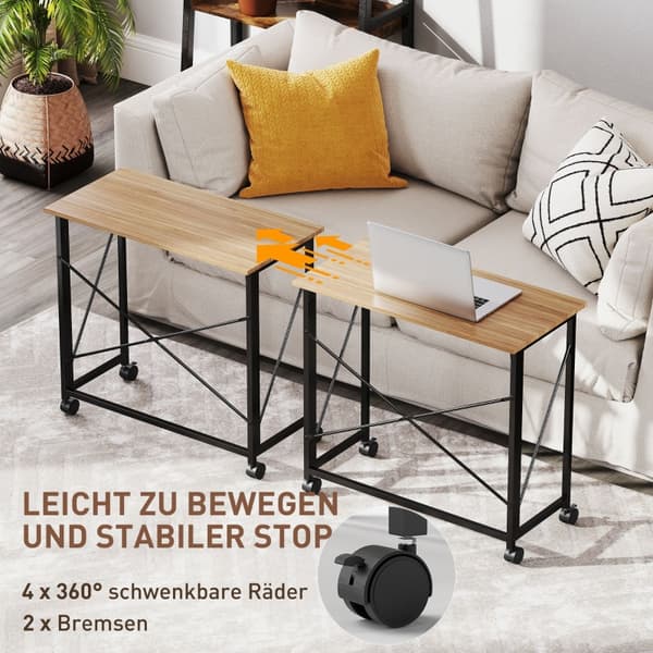 SONNENH Desktop Foldbar Lille 80 cm Foldingskrivebord med hjul Space Saving Computer Desk til Home Office, Eg
