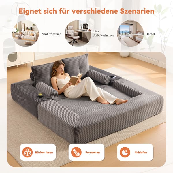 SONNENH Sofa, Fløjl, Mørkegrå, 180 × 98 × 80 cm