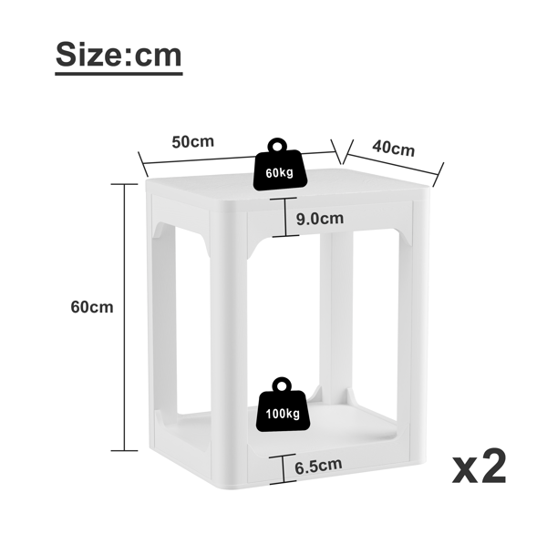 SONNENH Sidebord – sæt med 2, MDF, Hvid, 50 × 40 × 60 cm