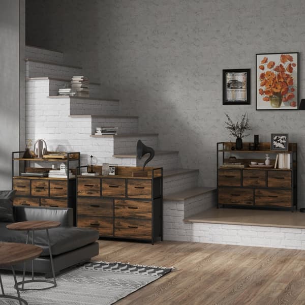 SONNENH Bryst med 7 stofskuffer, antispidser, lagerskabe, MDF-plader, brun