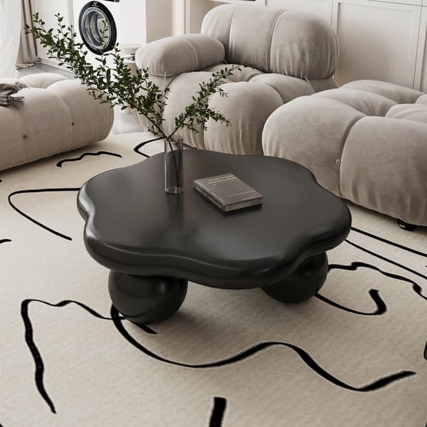 SONNENH 80cm Black Cloud Shaped Coffee Table, Petal-Shaped Modern Minimalist Coffee Table med sfäriska ben