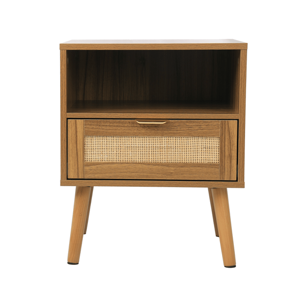 SONNENH Sengebord, MDF / Spånplade / Rattan, Valnød, 45 × 40 × 55 cm