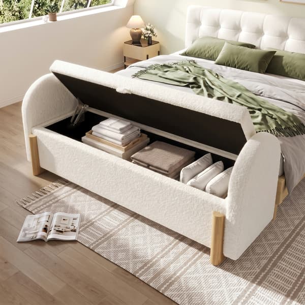 SONNENH Förvaringsbänk, Chenille / Trä, Vit, 106 × 47 × 61 cm