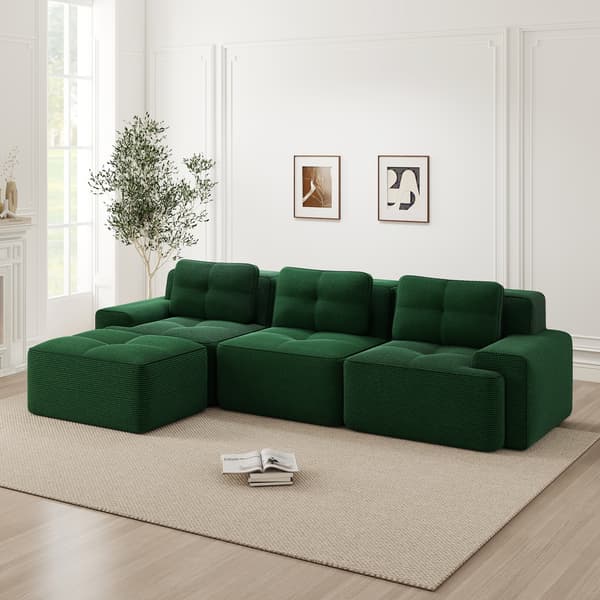 SONNENH Cloud Modular Sofa Boneless L Formet Sofa, Modular Sofa med Ottoman, Modular Cloud Sofa, 3 Sæder Corduroy Cloud Sofa til levende værelse