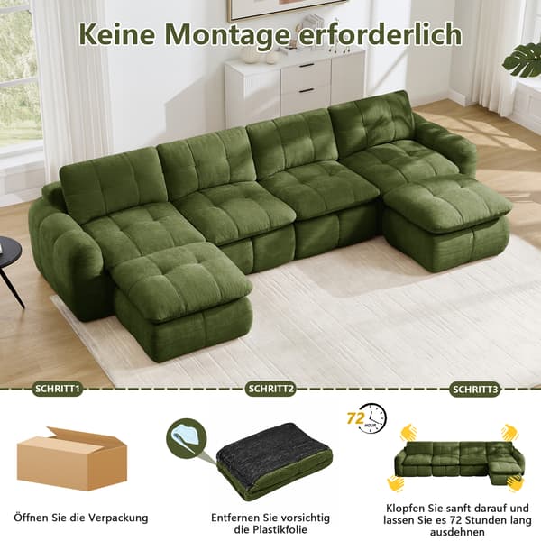 SONNENH U-formet sofa, Chenille, Grøn, 334 × 160 × 68 cm