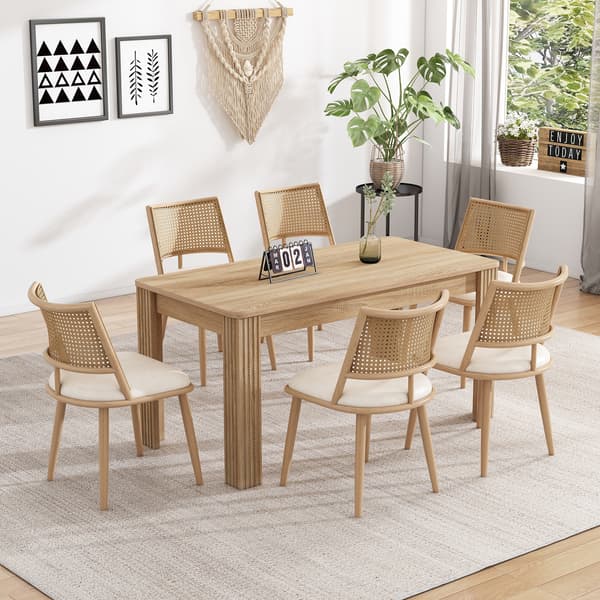 SONNENH 6 Dining room stolar, PU-säte, rotting ryggstöd, vardagsrum, sovrum stol, Beige