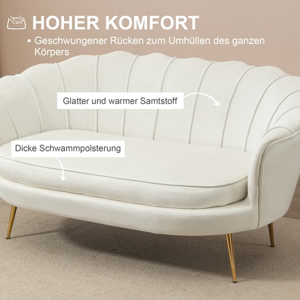 SONNENH 2-sits soffa soffa stoppad soffa loveseat armstöd sammet upp till 150 kg vardagsrum sovrum kräm 130x77x77cm