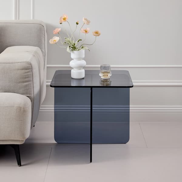 SONNENH Tempered Grey Bent Glass Side Table, Transparent End Table, Sofa Table