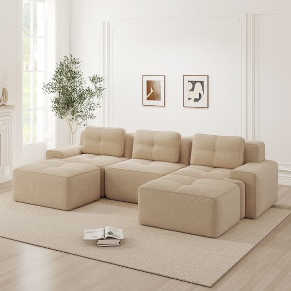 SONNENH Cloud Modular Sofa Boneless U Shaped Sofa, Modular Sofa med Ottoman, Modular Cloud Sofa, 3 Seater Corduroy Cloud Sofa för vardagsrum
