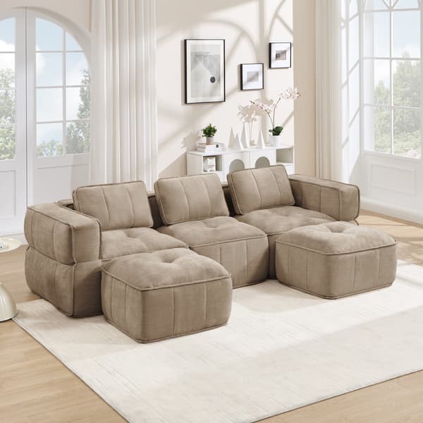 SONNENH 3-sitssoffa, Polyester, Sandfärgad, 271 × 162 × 67 cm