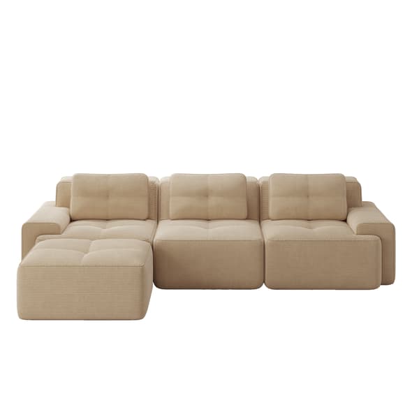 SONNENH Cloud Modular Sofa Boneless L Formet Sofa, Modular Sofa med Ottoman, Modular Cloud Sofa, 3 Sæder Corduroy Cloud Sofa til levende værelse