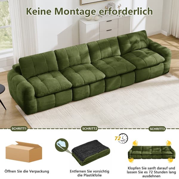 SONNENH Sofa, Chenille, Grøn, 334 × 97 × 68 cm
