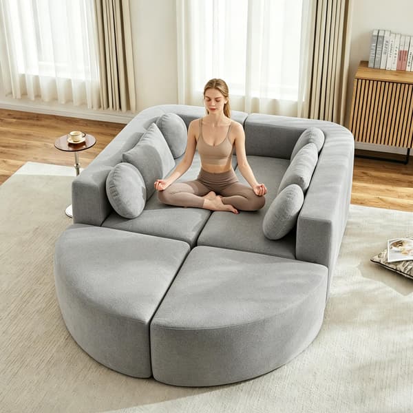SONNENH Modulär soffa med sovfunktion, helt komprimerad molnsoffa, chenille, ingen montering, grå, B292 x D165 x H68 cm