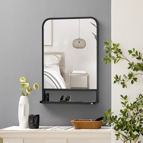 SONNENH Vægspejl med Hylde 70x50cm Moderne Elegant Rektangulær Sort til Stue & Gang