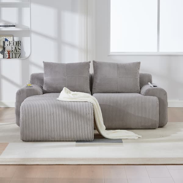 SONNENH Sofa, Fløjl, Lysegrå, 200 × 174 × 80 cm