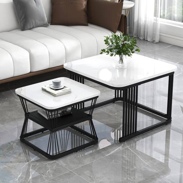 SONNENH Sidebord – sæt med 2, MDF, Hvid, 65 × 65 × 45 cm
