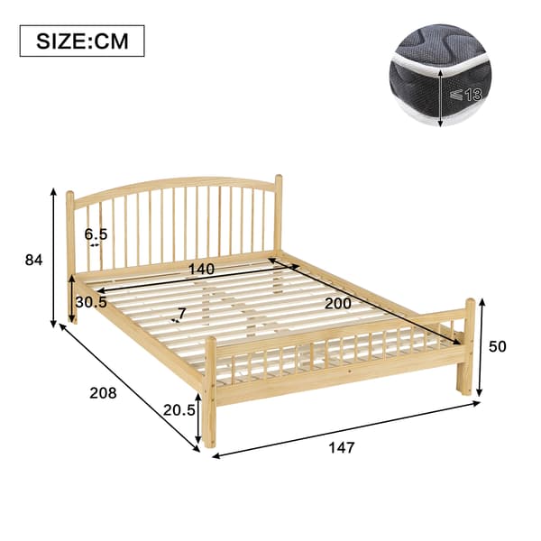 SONNENH Solid træ seng, Simple Minimalistisk Design, Classic Slatted Headboard, Sturdy Slatted Base, Universal Single Bed, Natural, 140x200cm