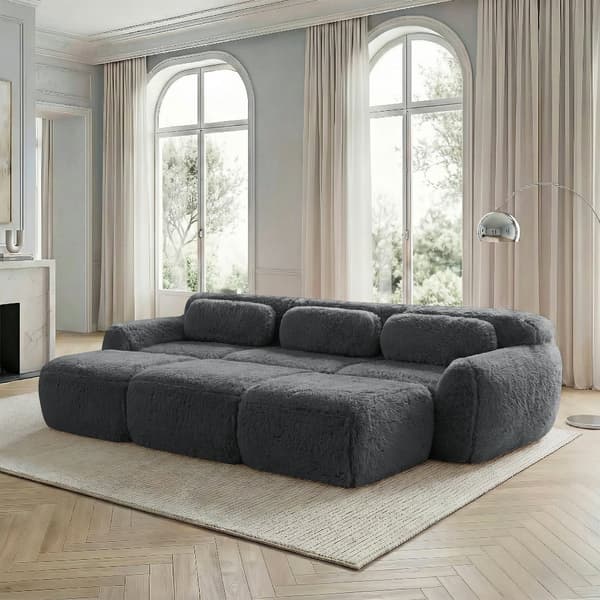 SONNENH Boneless Cloud Sofas, Soft Fluffy Plush Fabric, Modular Sofa Bed med 3 Ottomans, 3 Seater Sofas, Bekväm soffa för vardagsrum, grå