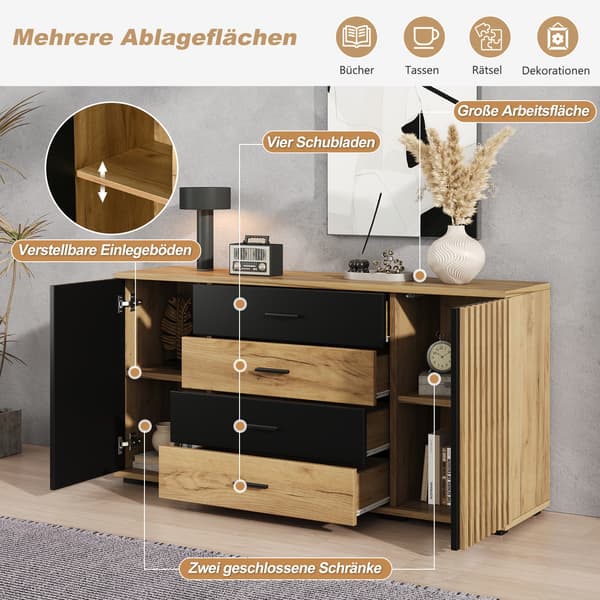 SONNENH Sideboard, MDF, Svart, 140 × 35 × 70 cm