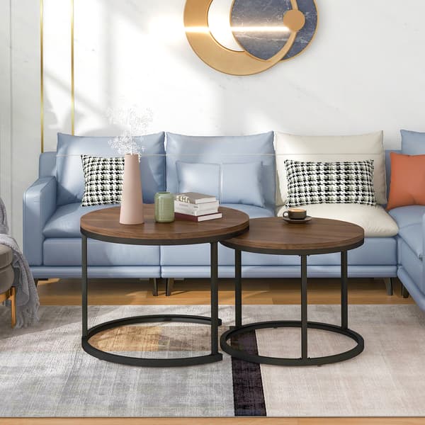 SONNENH Runde kaffe bord 2-stykke sæt levende værelse Runde nested side bord 2 Runde side borde