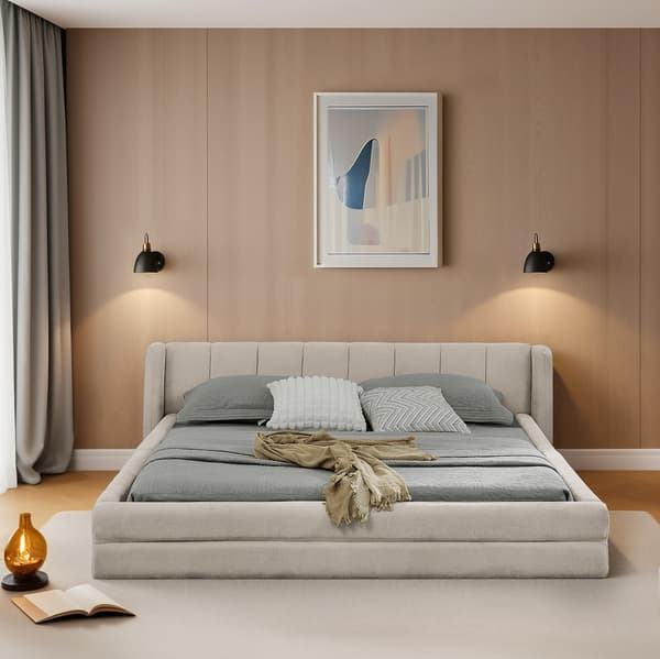 Stoppad sängram, 160 x 200 cm, beige, med sänggavel