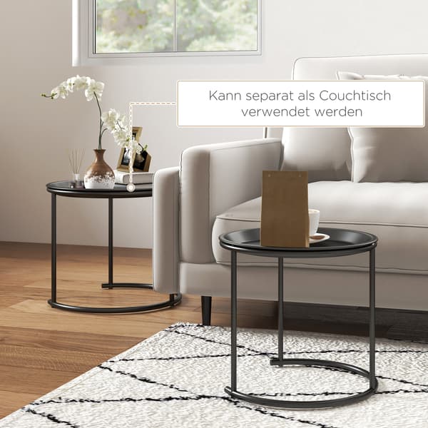 SONNENH Sidebord – sæt med 2, Stål, Sort, 43 × 43 × 38 cm