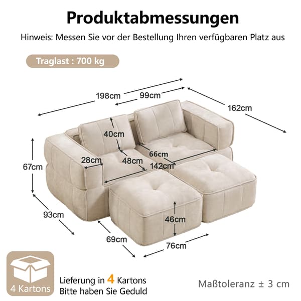 SONNENH 2-sitssoffa – set med 2, Polyester, Beige, 198 × 162 × 67 cm